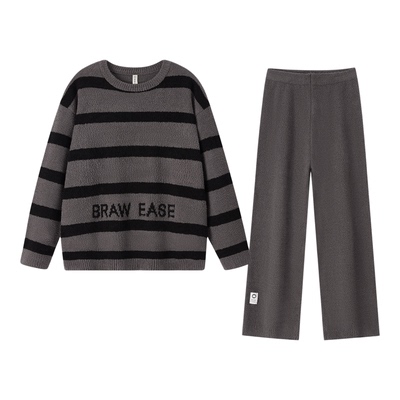 BE半边绒条纹睡衣男冬新品