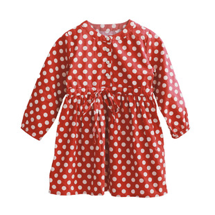 秋季女童红色波点连衣裙儿童格子长袖娃娃裙宝宝荷叶领可爱蓬蓬裙
