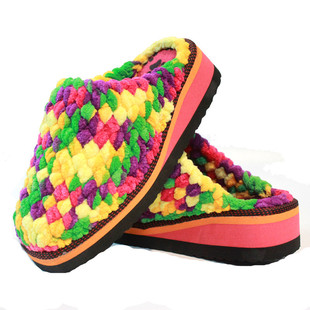 冬季纯手工精细编织毛线拖鞋居家保暖拖防滑耐穿舒适冰条线钩织鞋