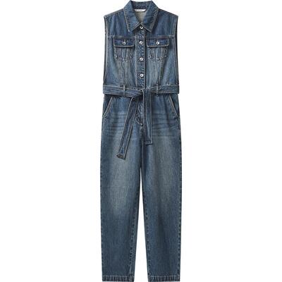 播商场同款复古无袖工装连体牛仔裤女24秋直筒长裤BDR3JD3316