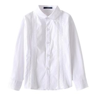 罗蒙儿童白衬衫女童长袖棉秋冬季纯白色加绒衬衣小学生校园服演出