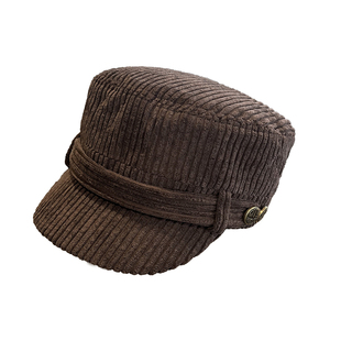 灯芯绒马术帽女秋冬季时髦保暖平顶鸭舌帽子新款显脸小气质骑士帽