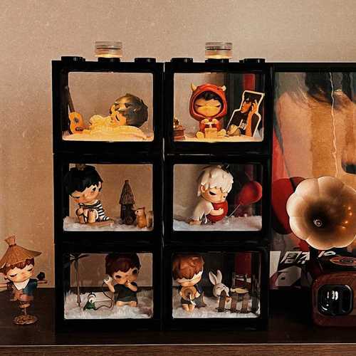 盲盒收纳积木展示盒小摆件陈列架防尘箱透明小野造景公仔手办柜子