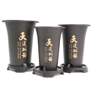 兰花专用花盆蝴蝶兰盆仿紫砂树脂透气耐用束腰花盆天道酬勤盆带托