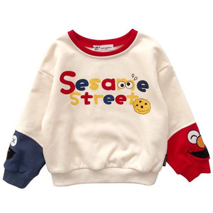 秋款宝宝儿童小童拼色不对称卡通卫衣男女童休闲个性上衣