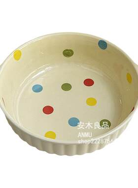 安木良品 大厂订单 ins奶油彩色波点釉下彩陶瓷点心小饭碗汤面碗