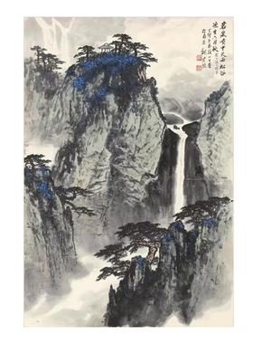 魏紫熙松谷听泉图国画山水画卷轴