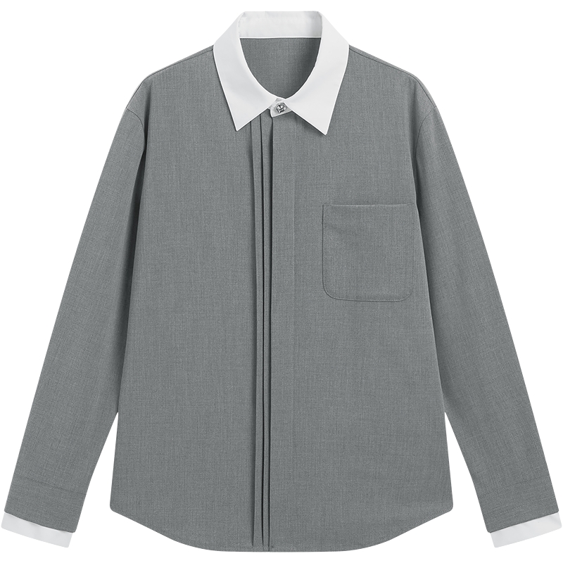 KBNE法式通勤高级感撞色长袖衬衫女装2025冬季新款设计感衬衣上衣