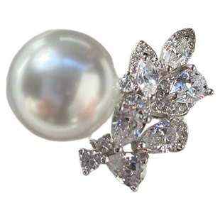 精工高奢!雀翎通体S925纯银高碳钻珍珠戒指开口极光正圆冷光澳白