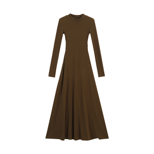 愉悦愉悦 纯色半高领长袖内搭连衣裙女春季气质修身显瘦打底长裙