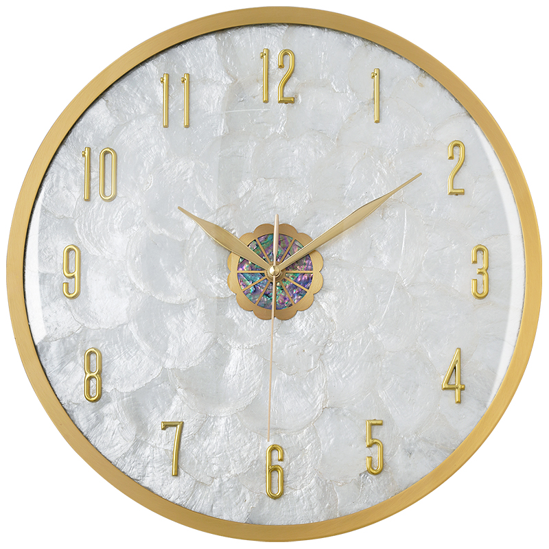 黄铜钟表挂钟客厅轻奢现代装饰贝壳石英钟壁挂静音时钟欧式挂钟
