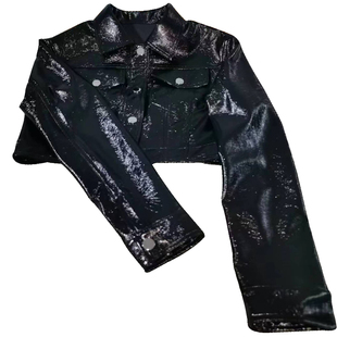 韩国女团ive同款打歌服爵士舞台服成人学生舞蹈表演服黑色短外套