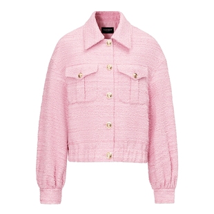 FF仿佛2025春新款小香风女气质短款千金粉红色圆领外