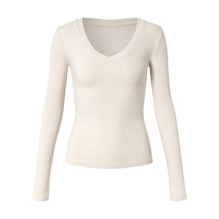 RPB BRAND高级纯色设计感V领长袖T恤女修身显瘦打底衫小个子上衣