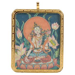 闯隆手绘唐卡白度母嘎乌盒项链 西藏民族风十二生肖本命卡牌吊坠