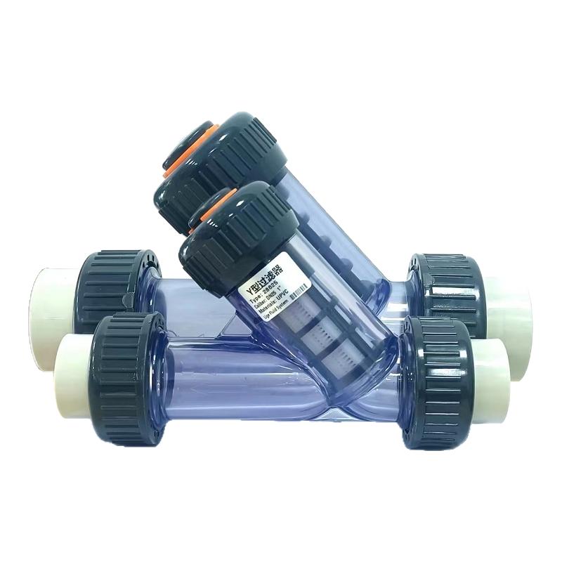 PP管道式塑料Y型过滤器 PPH材质Y过滤器液体带滤网耐腐PPR水处理