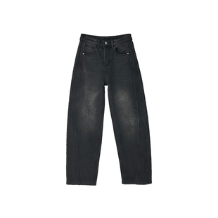 梨型救星!~显瘦斜裁弯刀牛仔裤女2025新宽松阔腿加绒加厚长裤子