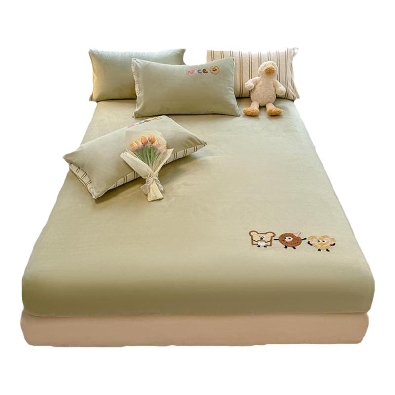 红豆牛奶绒床笠冬季加绒儿童珊瑚绒床笠罩床单三件套床垫保护套罩