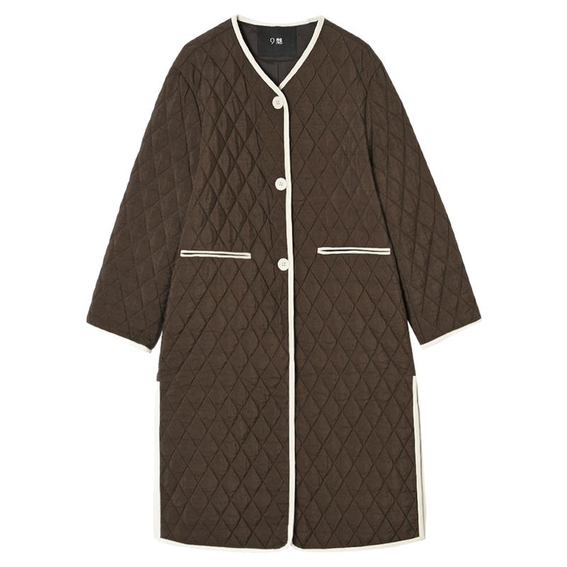 时尚加长款拼色棉服女