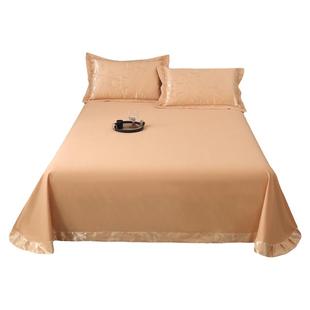 纯棉床单单件100全棉贡缎提花纯色加大驼色红双人欧式圆角炕通用