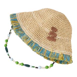 Tagi.《积木流苏》手工纸草编织海滩度假遮阳渔夫帽子