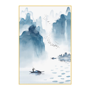 山水画玄关装饰画新中式客厅挂画入户对门墙画玄幻水墨画风景壁画