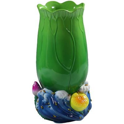 9寸全彩海浪座荷叶佛堂佛前花瓶