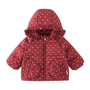 英国NEXT婴儿拜年服鸭绒外套冬季加绒连帽羽绒服女童新年外出衣服