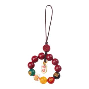 朱砂五台招财五路财神钥匙扣手机链挂绳手机壳吊坠好运本命年挂件
