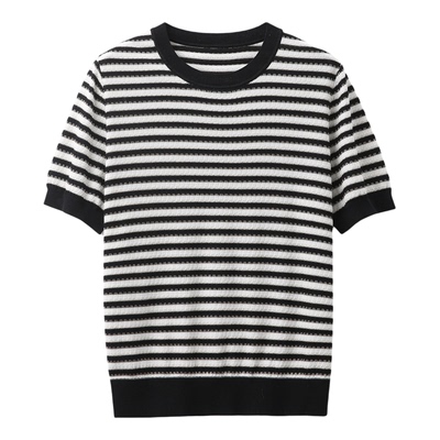 小香*~【桑蚕丝+棉/鎏金细闪/16G/肌理提花】时装条纹/针织衫