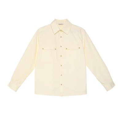 进口匹马棉 半圆女装[复古]2025春秋简约果实纽扣水洗衬衫女