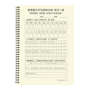 四年级同步字帖卷面提分书写脱格训练每日一练词语表横线格练习本
