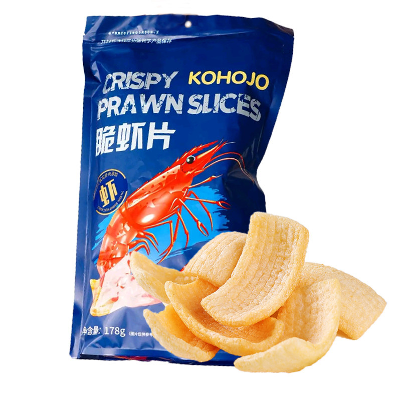 KOHOJO卡贺家脆虾片大包装鲜虾味薯片网红零食品膨化薄脆虾片批发