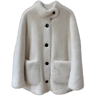 韩系小立领仿天鹅绒貂皮大衣皮毛一体水貂绒环保皮草女冬毛毛外套