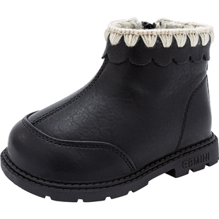 英贝米尼女童棉靴冬季保暖加绒儿童靴子女宝宝皮靴软底雪地靴短靴