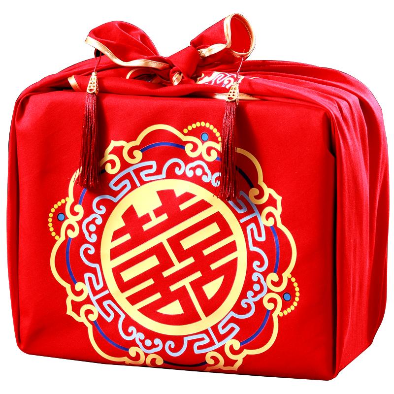 结婚包袱皮新娘备婚聚宝盆盖布中式烫画红布包裹皮陪嫁喜盆包裹布