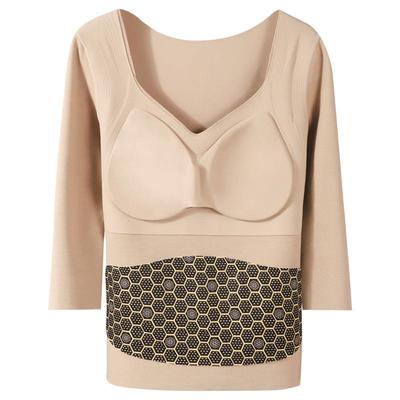 七分袖保暖内衣女带胸垫打底低领