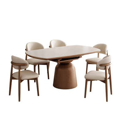 馨佰利岩板餐桌椅复古风可变圆桌