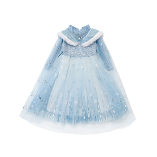女童连衣裙秋冬加绒正版艾莎公主裙子爱莎儿童生日礼服迪士尼服装