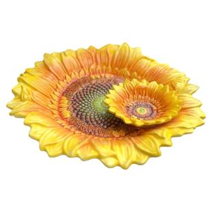 陶瓷太阳花向日葵饺子盘创意家用西餐盘海鲜调料盘工艺品摆盘家用