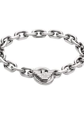 【自营】Armani阿玛尼LOGO系列手链男古巴链条银色百搭送男生礼物