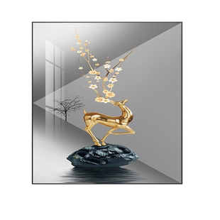 轻奢入户门玄关装饰画竖版客厅招财宾馆酒店风景走廊过道墙壁挂画