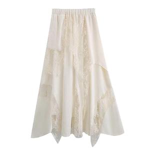 白色不规则蕾丝半身长裙大码显瘦大摆裙巨好看的半裙梨形伯克利裙