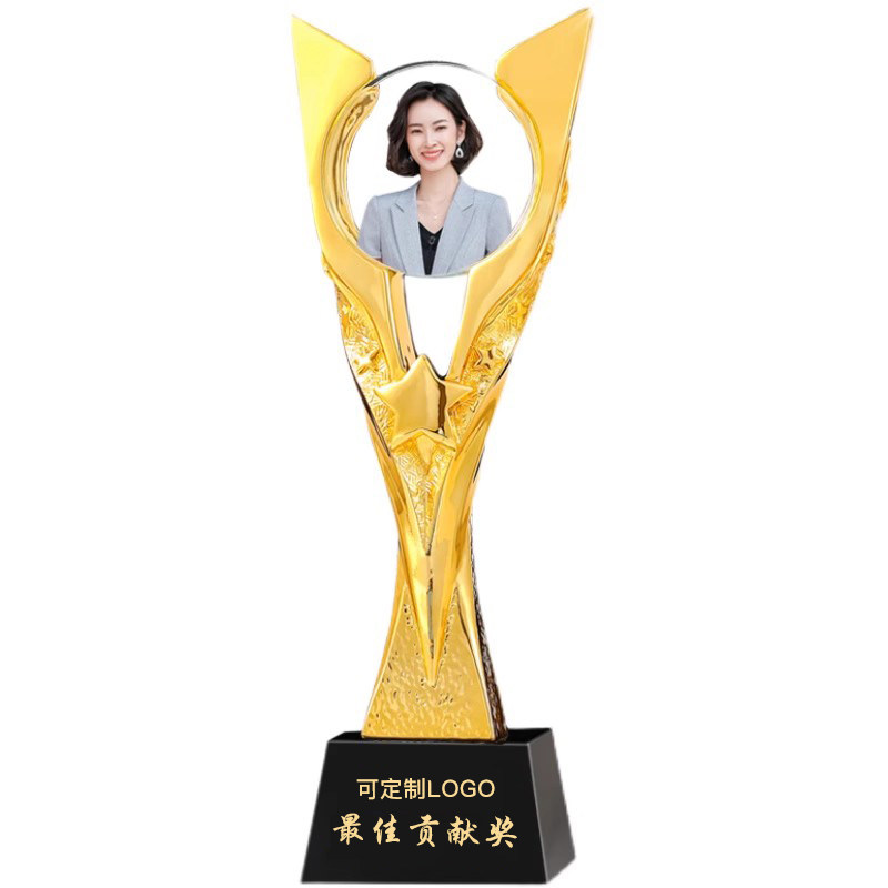 彩印人像水晶奖杯照片员工表彰