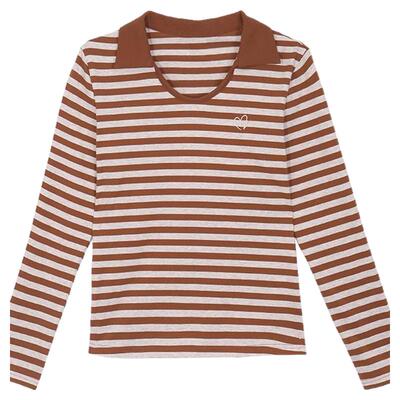 GCMUSCLE专柜正品2025年新款长袖T恤女士春季条纹遮肚显瘦打底衫