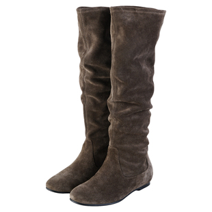 IORE理想矿石设计原创 轻盈松弛 自然褶皱堆皱牛反绒内增高及膝靴