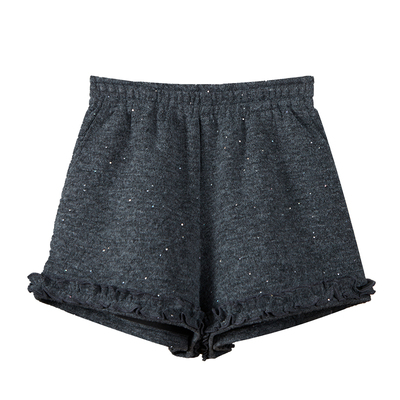 毛呢短裤女外穿冬甜美木耳花边