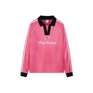 NFL美橄超级碗KC酋长队长袖T恤 女款美式复古宽松印花POLO球衣粉