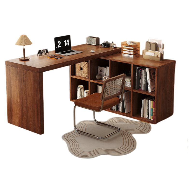 实木转角书桌书柜一体桌子卧室家用学生梳妆台l型拐角电脑桌办公