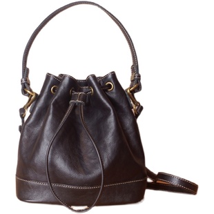 复古手工水桶包女真皮女包头层牛皮小包2025新款黑色手提斜挎包包